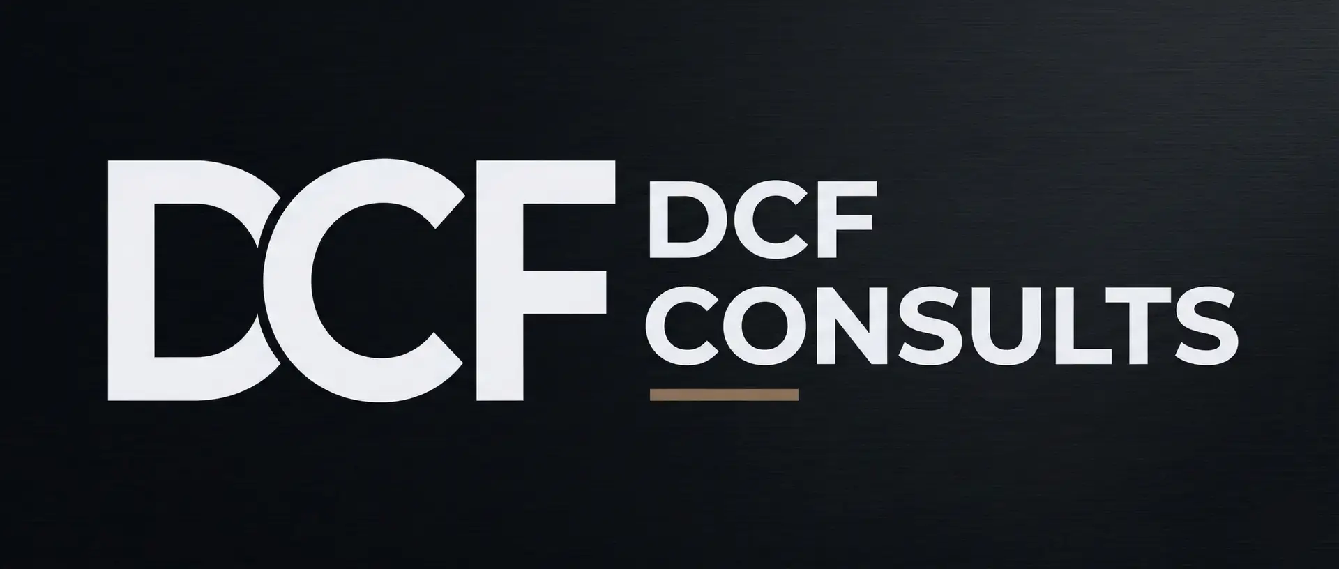 DCF Consults logo - horizontally aligned light text on dark background